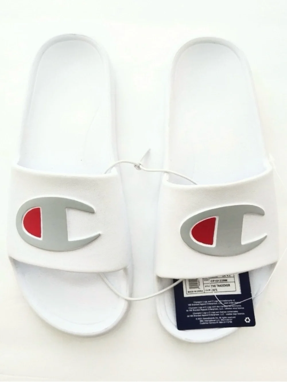 Champion The Takeover Slide Sandals Womens Size 6 White Large Logo NEW